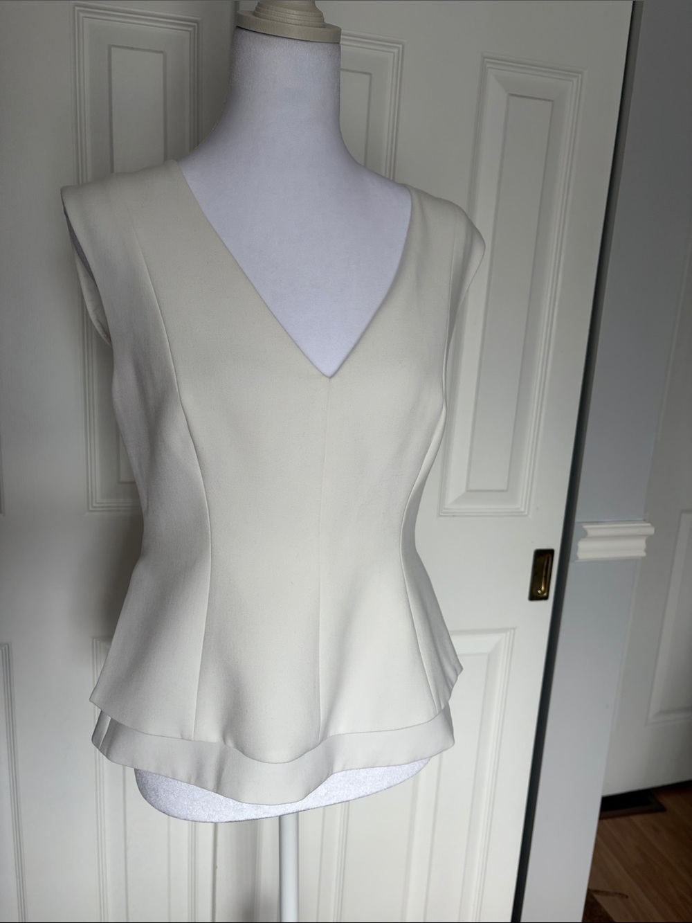 BCBGMAXAZRIA Jacquelynna Double layer Peplum Top in Off-White -Size Small